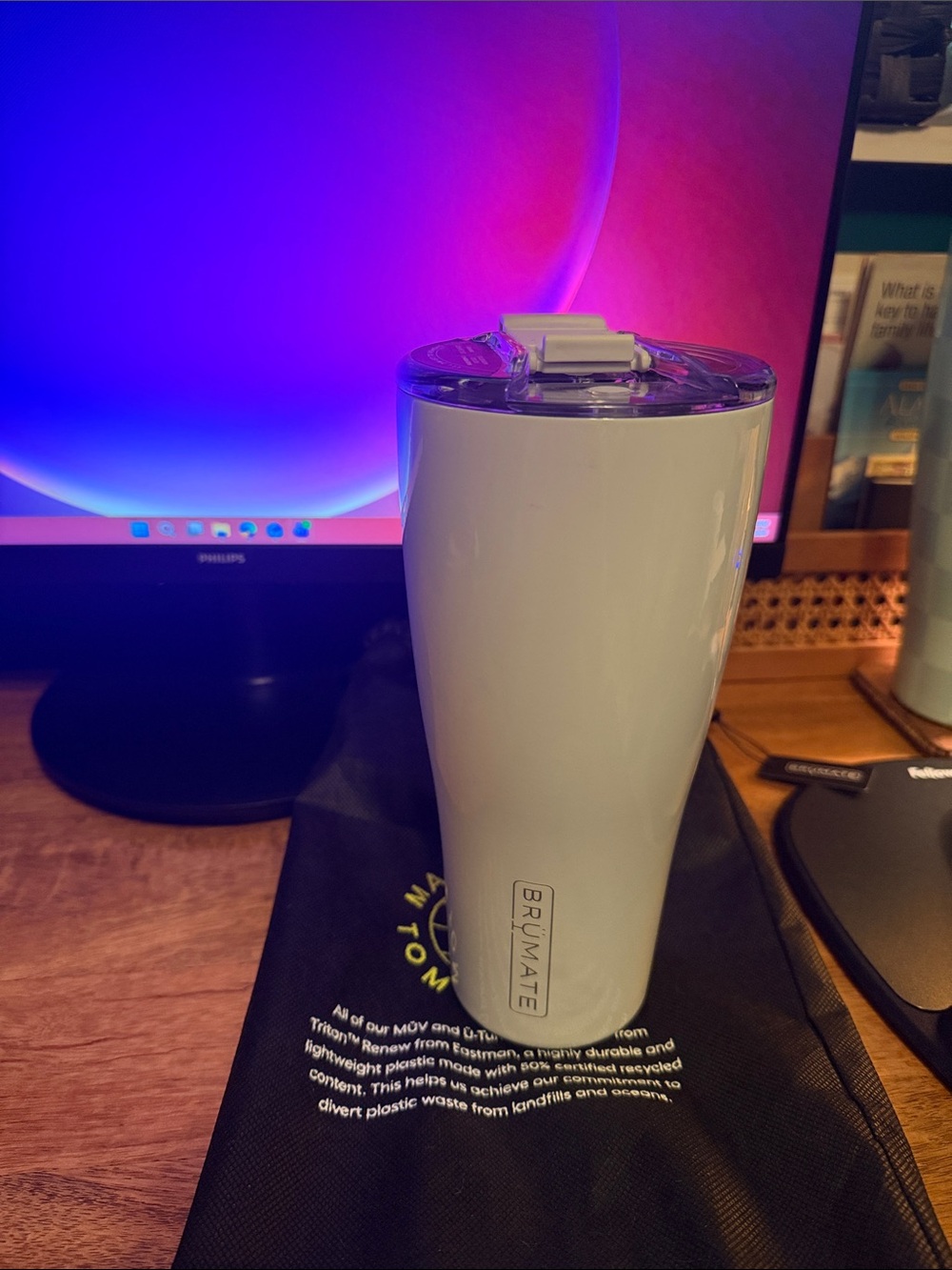 BrüMate White Travel Tumbler with Clear Lid